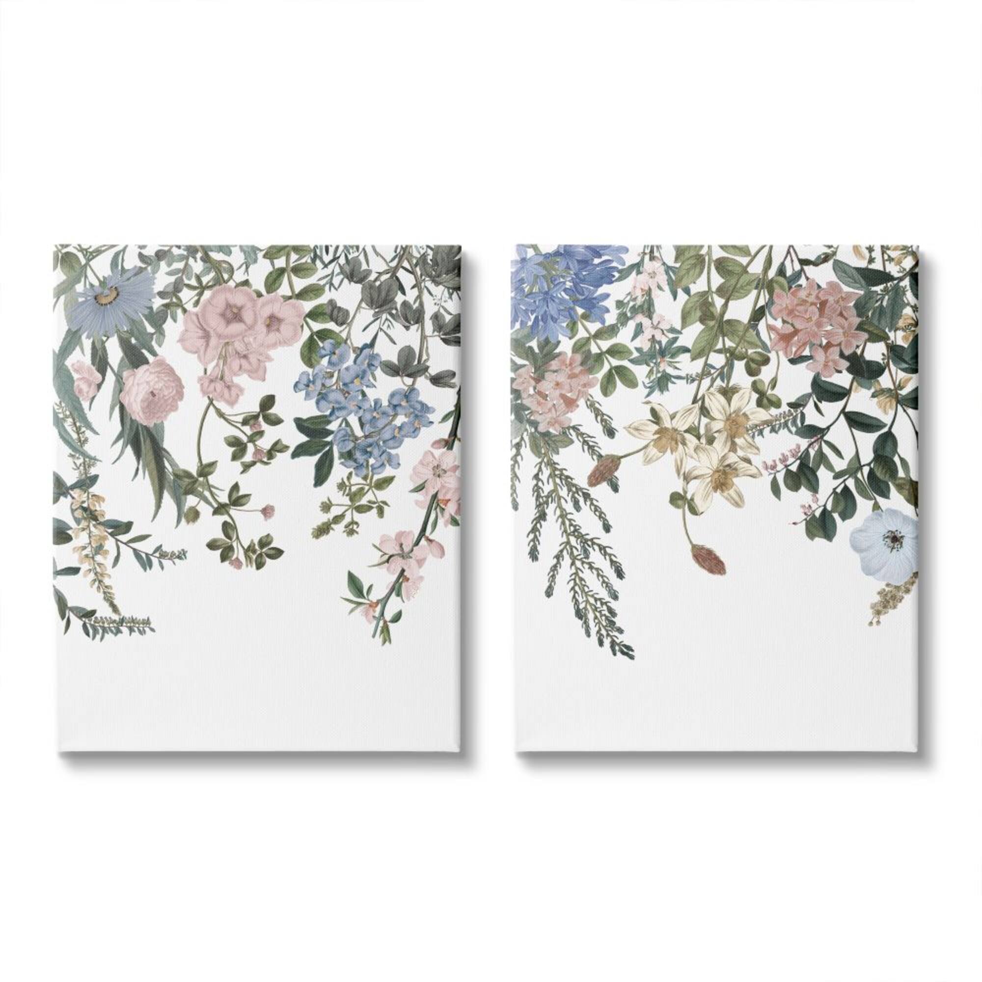 Stupell Industries Vintage Flower Vines Multi-Color Hanging Spring Floral Canvas Wall Art